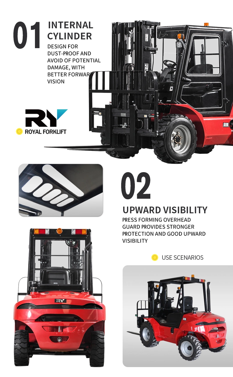 Royal Own Design 2WD 4WD CE ISO off Road Diesel Montacargas Rough Terrain Forklift Trucks with Japanese Engine